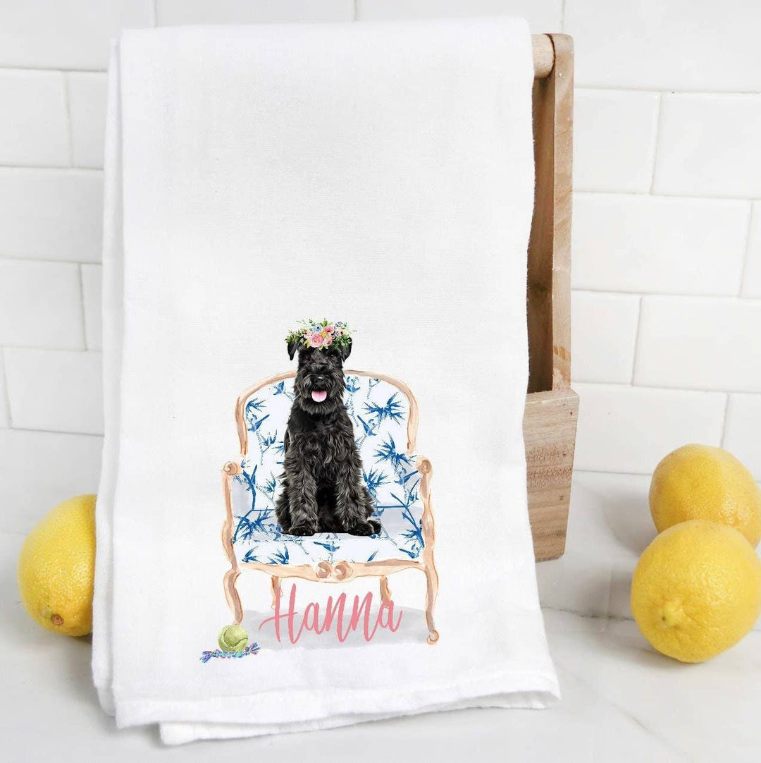 The Preppy Pineapple Home - Custom Black Schnauzer Tea Towel: No Accessory / Wingback Chair