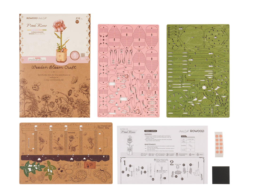 Hands Craft - 3D Wooden Flower Puzzle: Pink Rose