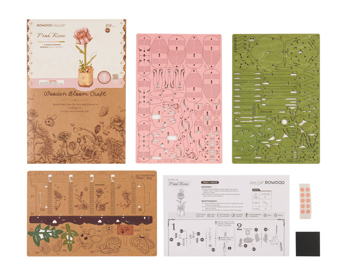 Hands Craft - 3D Wooden Flower Puzzle: Pink Rose