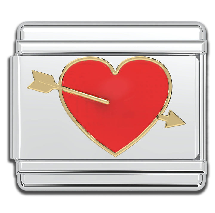 Natalia - Italian Charm Bracelet Charms - 9mm Heart w/ Arrow Links: Flat