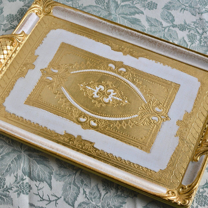 Florentine Carved Rectangle Tray with Handles, M or L, Made in Italy: Black / Medium