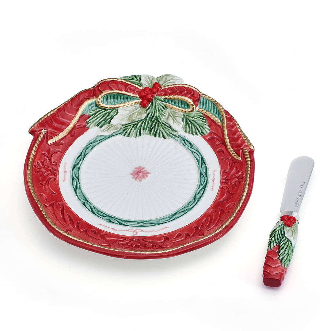 Fitz and Floyd® Mikasa® Pfaltzgraff® - Fitz & Floyd Chalet Snack Plate/Spreader Gift Box Pkg: Earthenware / Holiday