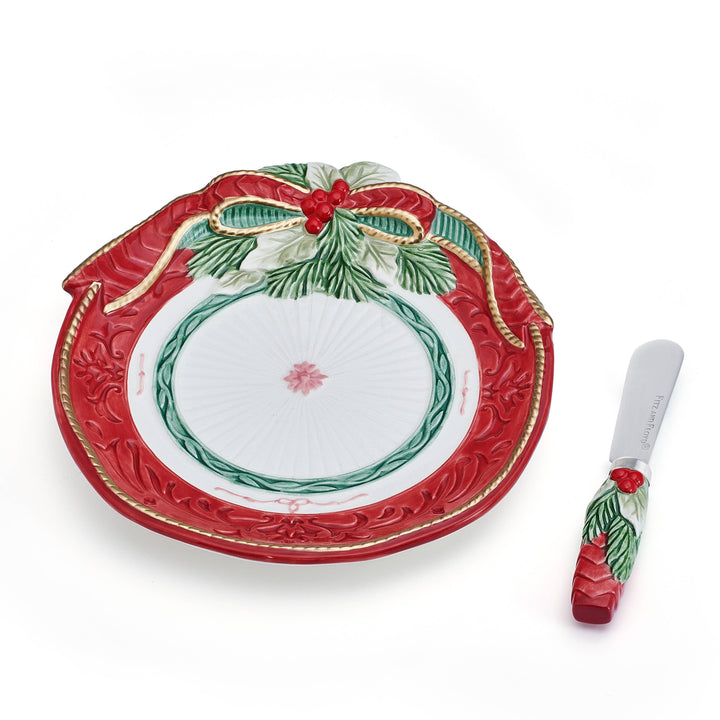 Fitz and Floyd® Mikasa® Pfaltzgraff® - Fitz & Floyd Chalet Snack Plate/Spreader Gift Box Pkg: Earthenware / Holiday