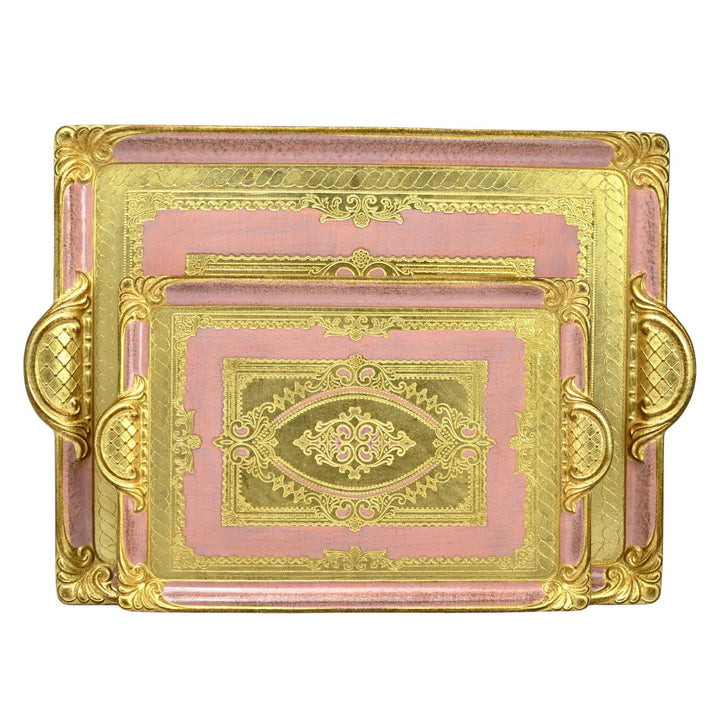 Florentine Carved Rectangle Tray with Handles, M or L, Made in Italy: Black / Medium