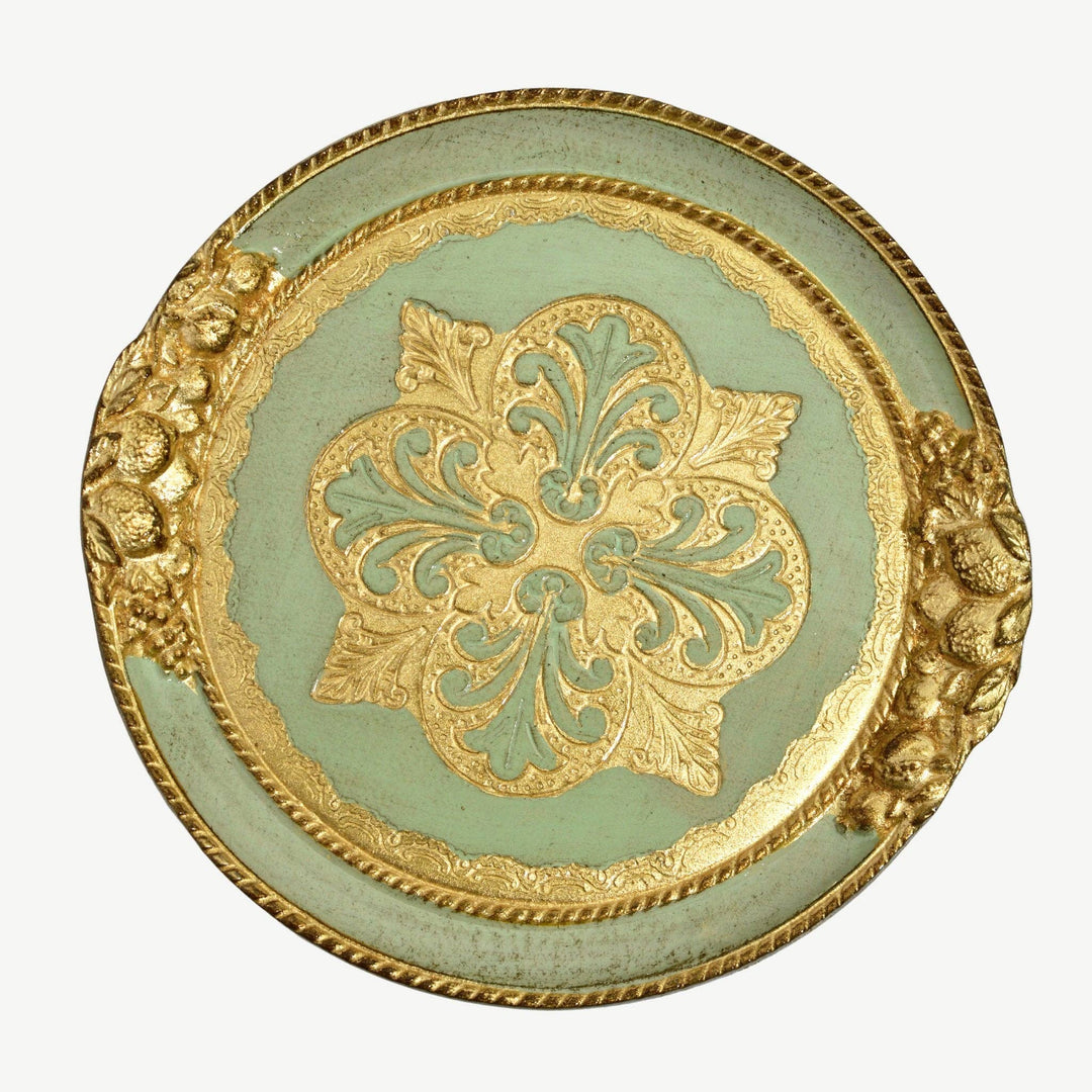 Florentine Carved Wood Small Circle Lemon Tray: Basil Green