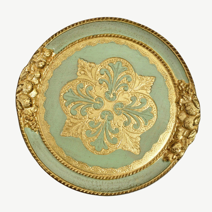 Florentine Carved Wood Small Circle Lemon Tray: Basil Green