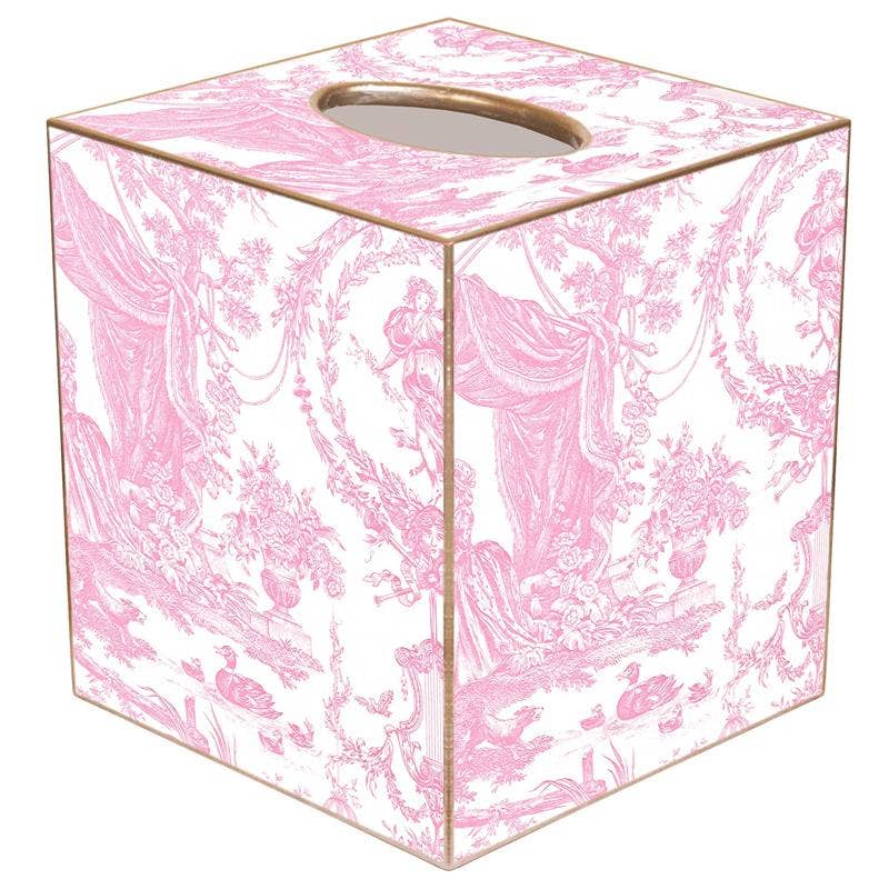 Marye-Kelley Pink Toile Tissue Box Cover