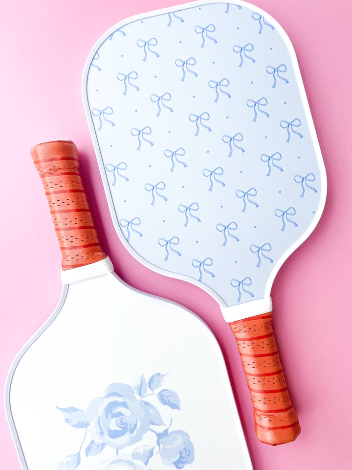 Rock Paper Scissors - Coquette Blue Bow Floral Pickleball Paddle 