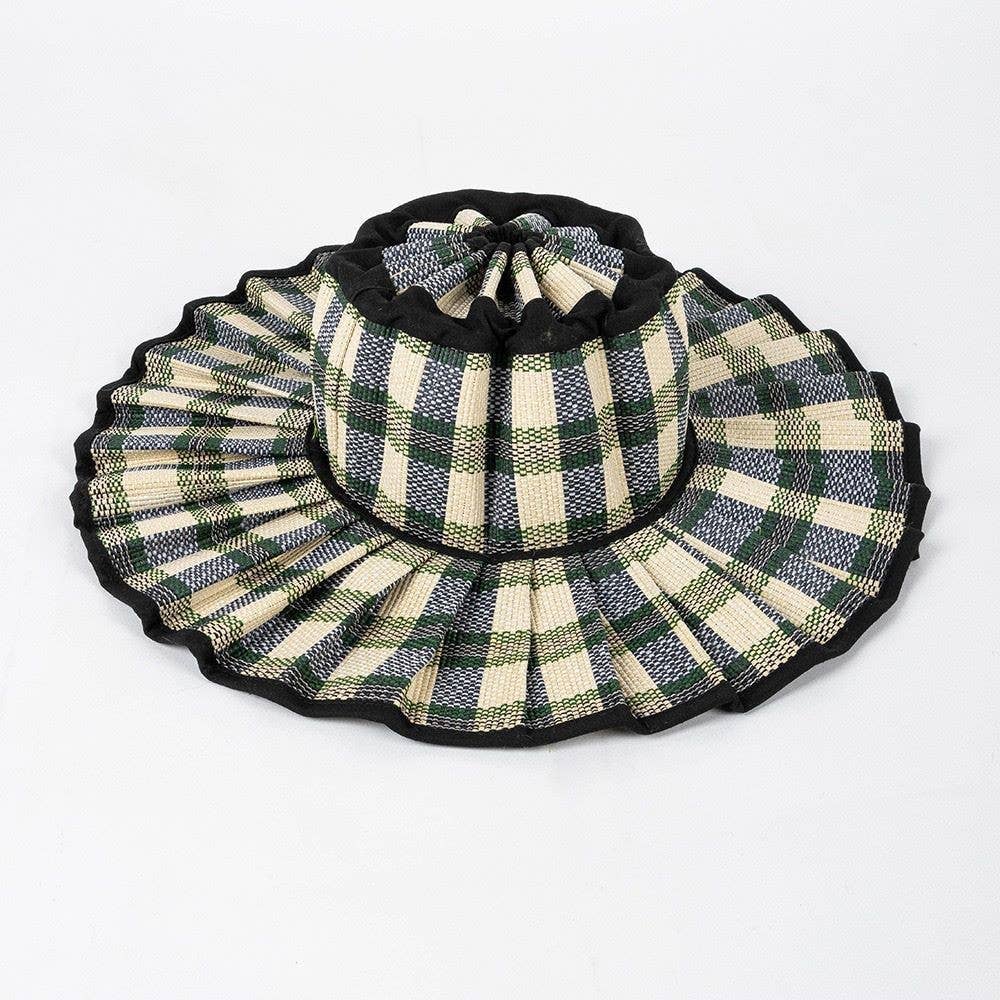 MKS America - Boho Checkered Straw Hat Foldable Beach Sun Hat: TGrass / M