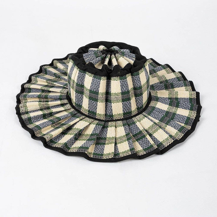 MKS America - Boho Checkered Straw Hat Foldable Beach Sun Hat: TGrass / M