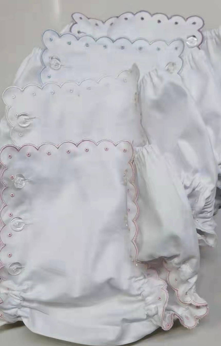 Zsa Zsa & LoLLi Monogram Blanks - Scalloped Diaper Cover, Panty, Monogram, Embroidery: Pink / L6-12 mos