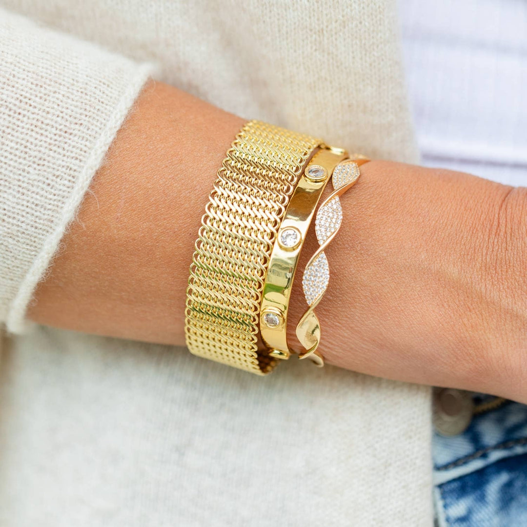 Splendid Iris - Twisted Pave Cuff Bracelet: Gold
