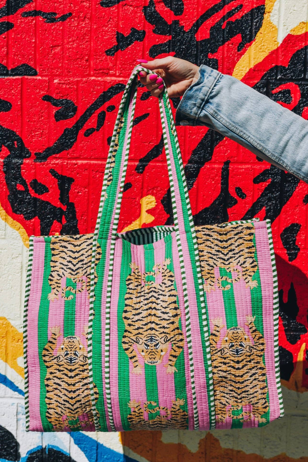 Folklore Couture - Quilted Tote Bag | Tiger Print Bag | Large Shopping Tote Bag