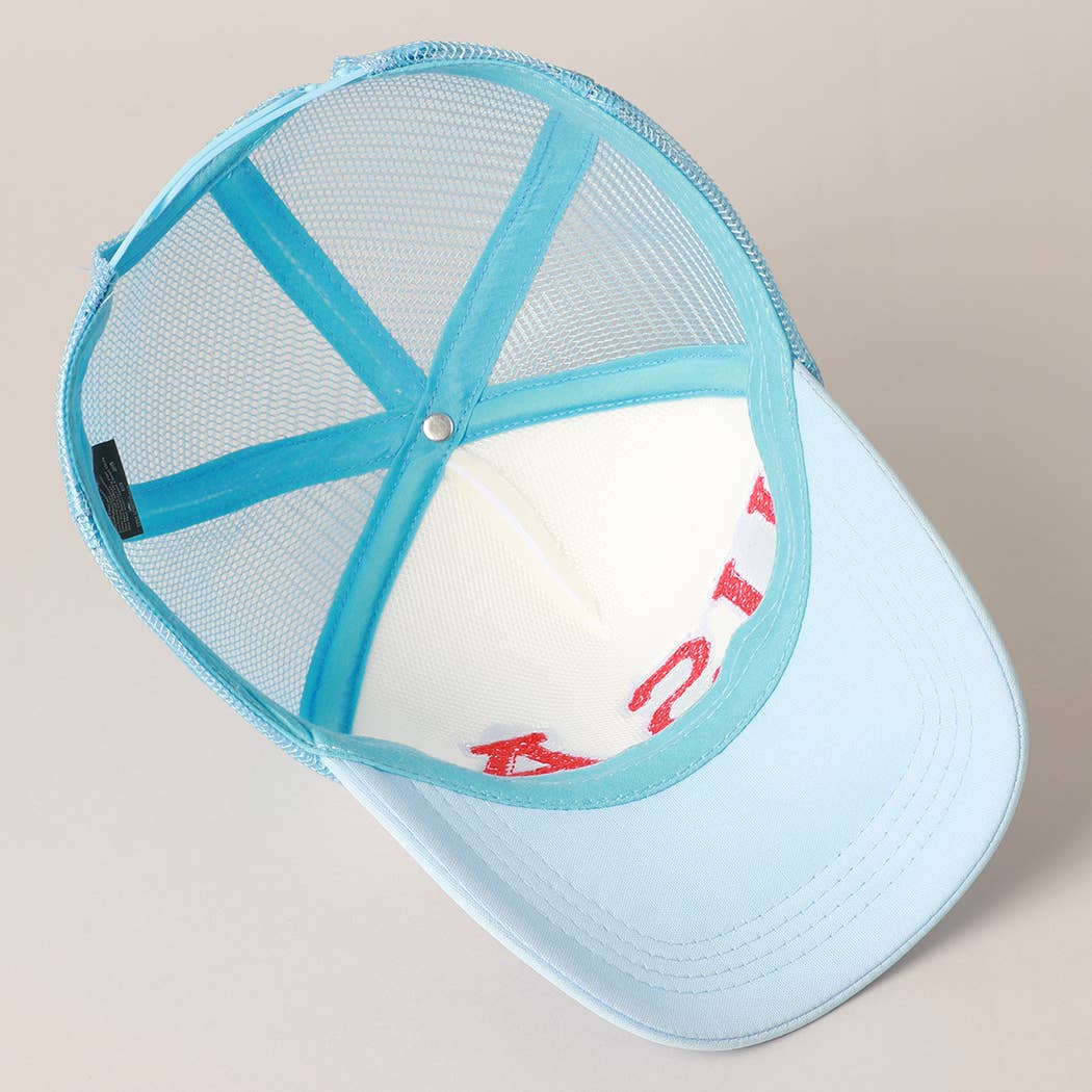 Fashion City - USA Chenille Patched Trucker Hat: LIGHT BLUE / ONE SIZE