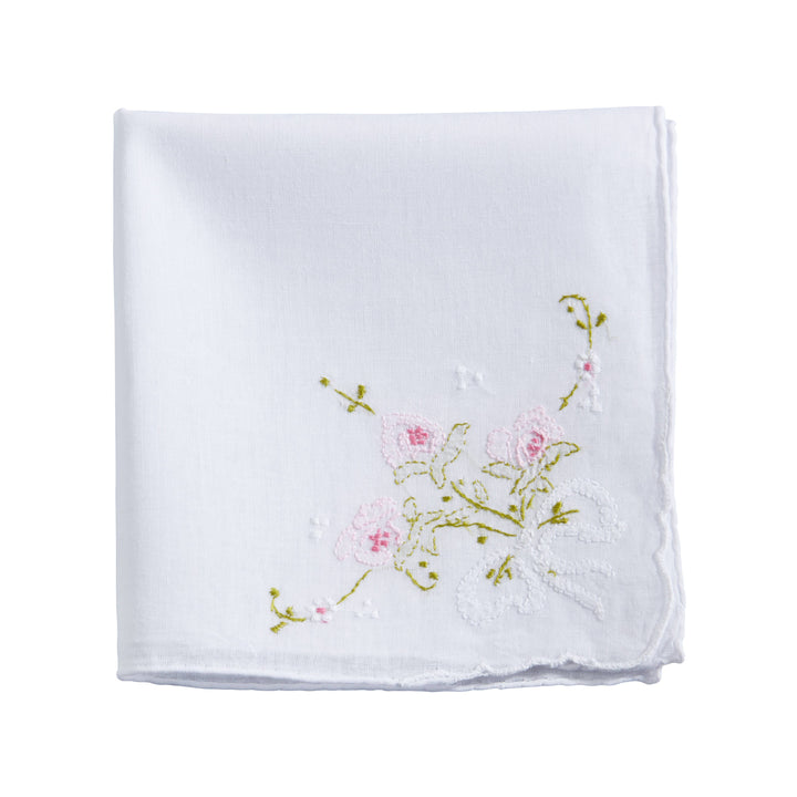 Saro Lifestyle - Delicate Floral Embroidery Handkerchief: White/Pink / 13"