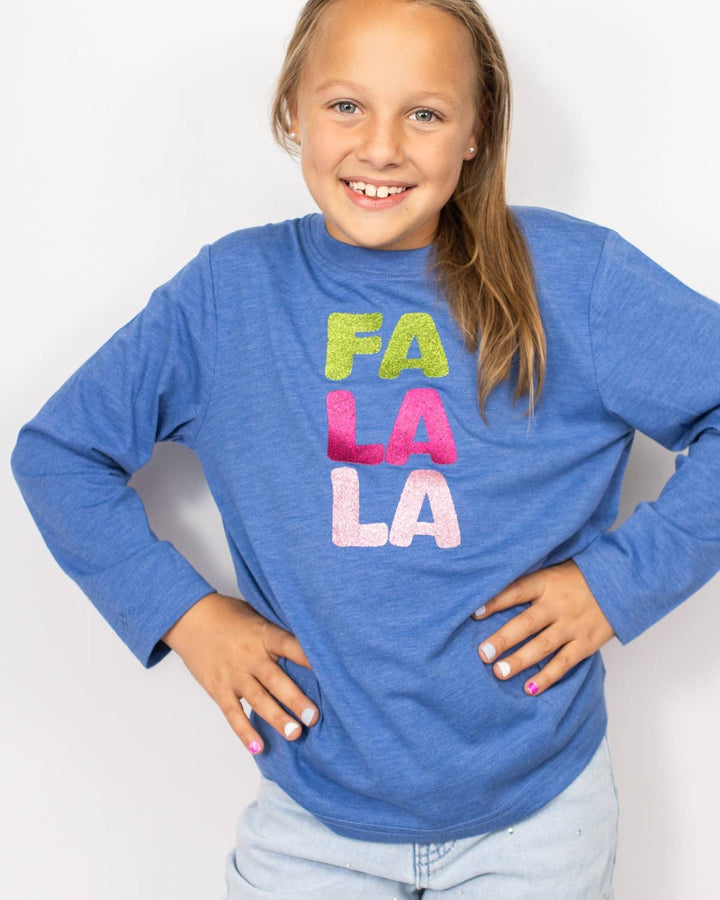 The Royal Standard - Youth Glitter FaLaLa Long Sleeve Crew Neck T-Shirt   Blue/Pink/Green   -Asst.: XLarge (14-16)
