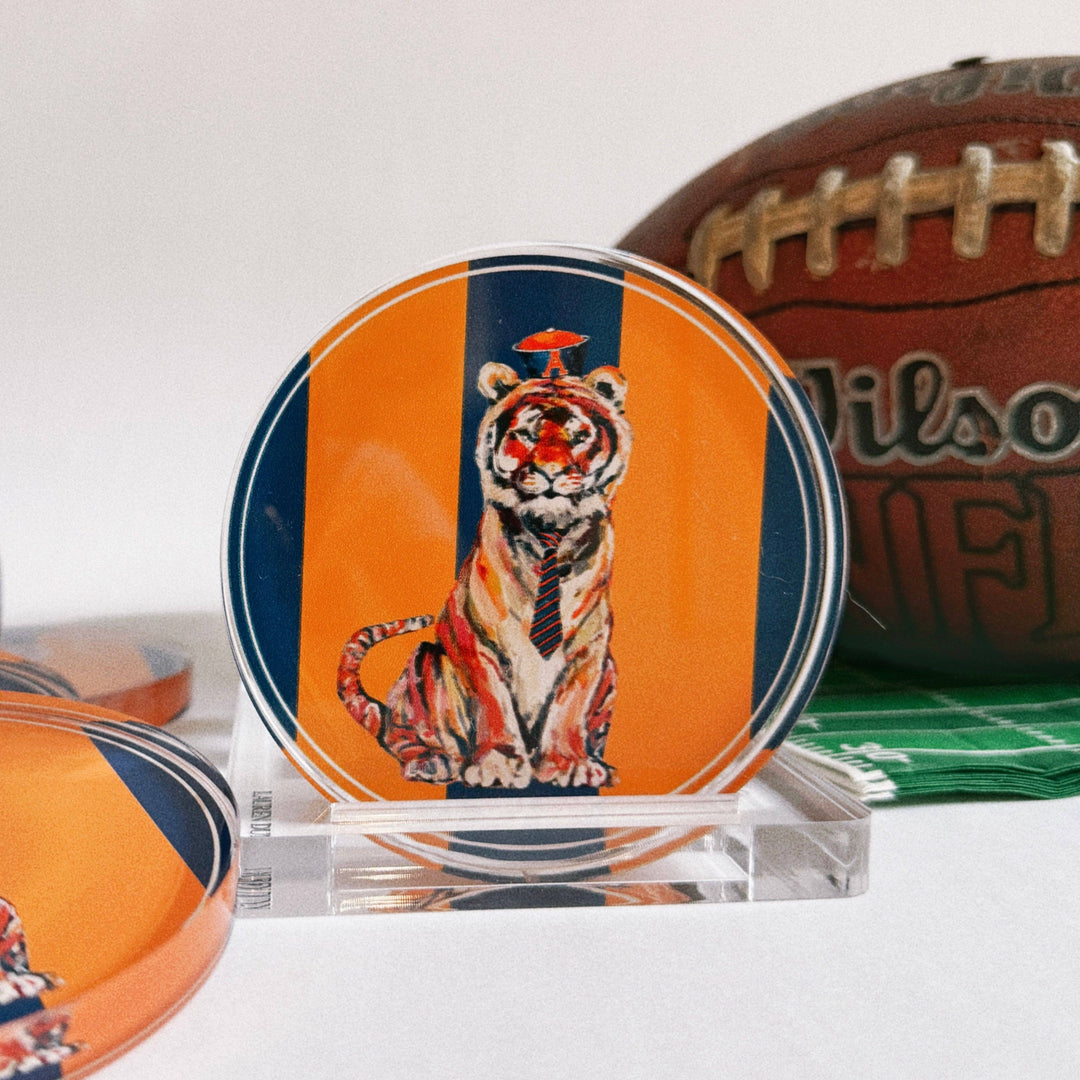 Lauren Dunn - TIGER IN NAVY GAME DAY COASTER sold as singles