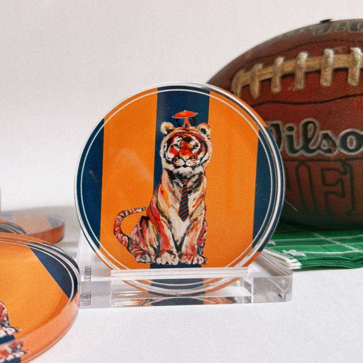 Lauren Dunn - TIGER IN NAVY GAME DAY COASTER sold as singles