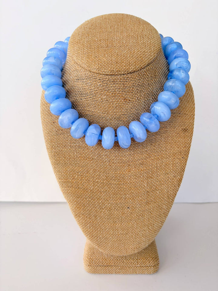 The Katie Kollective - The Rory — Light Blue Large Rondelle Beaded Necklace
