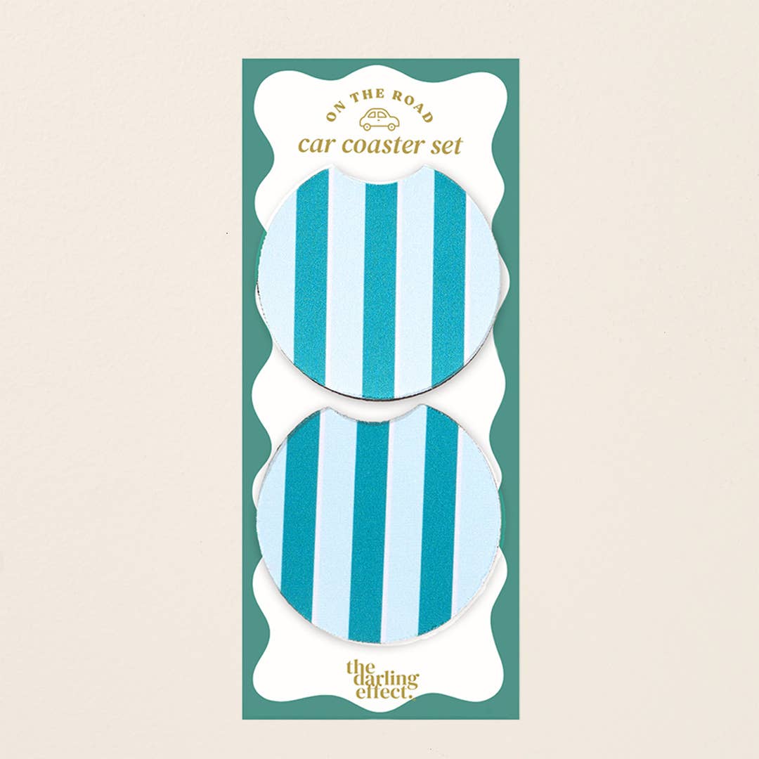 The Darling Effect - On the Road Car Coaster Set–Sicily Stripes Teal