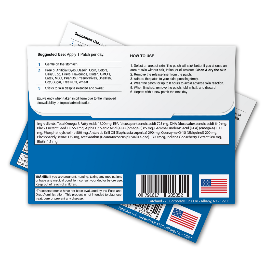 PatchAid - Omega-3 Vitamin Patch - Heart & Brain Health Support: 1-Pack
