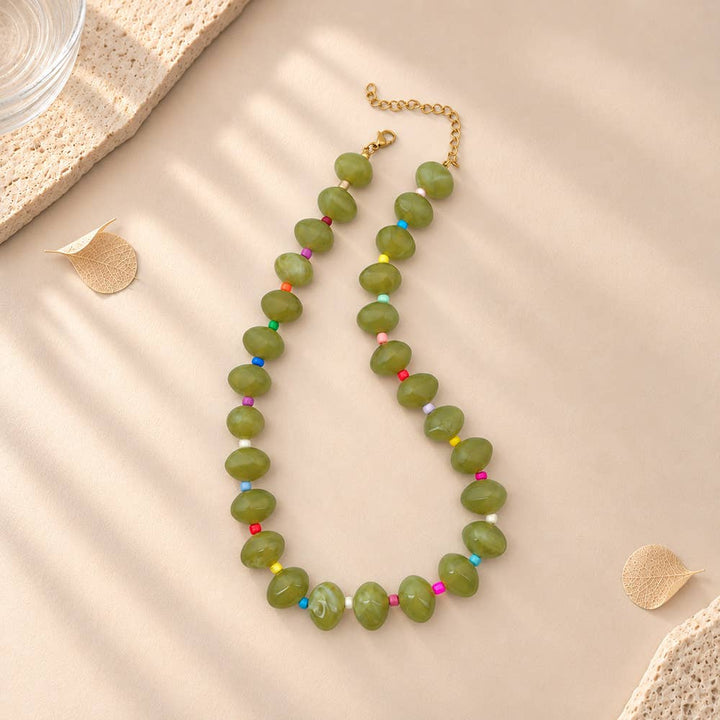 MKS America - Bohemian Beaded Choker Necklace For Women: Green / M