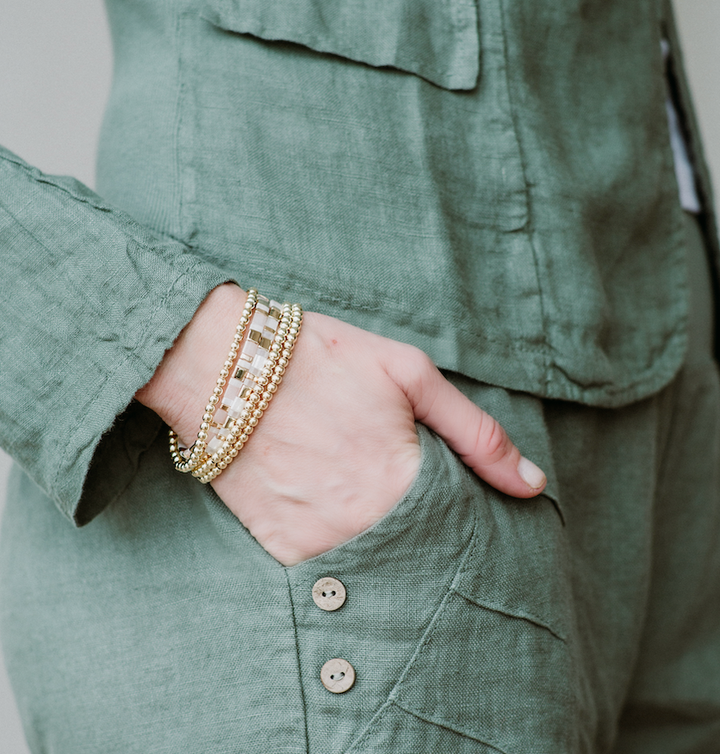 Splendid Iris -4mm Bead Stretch Bracelets: Gold