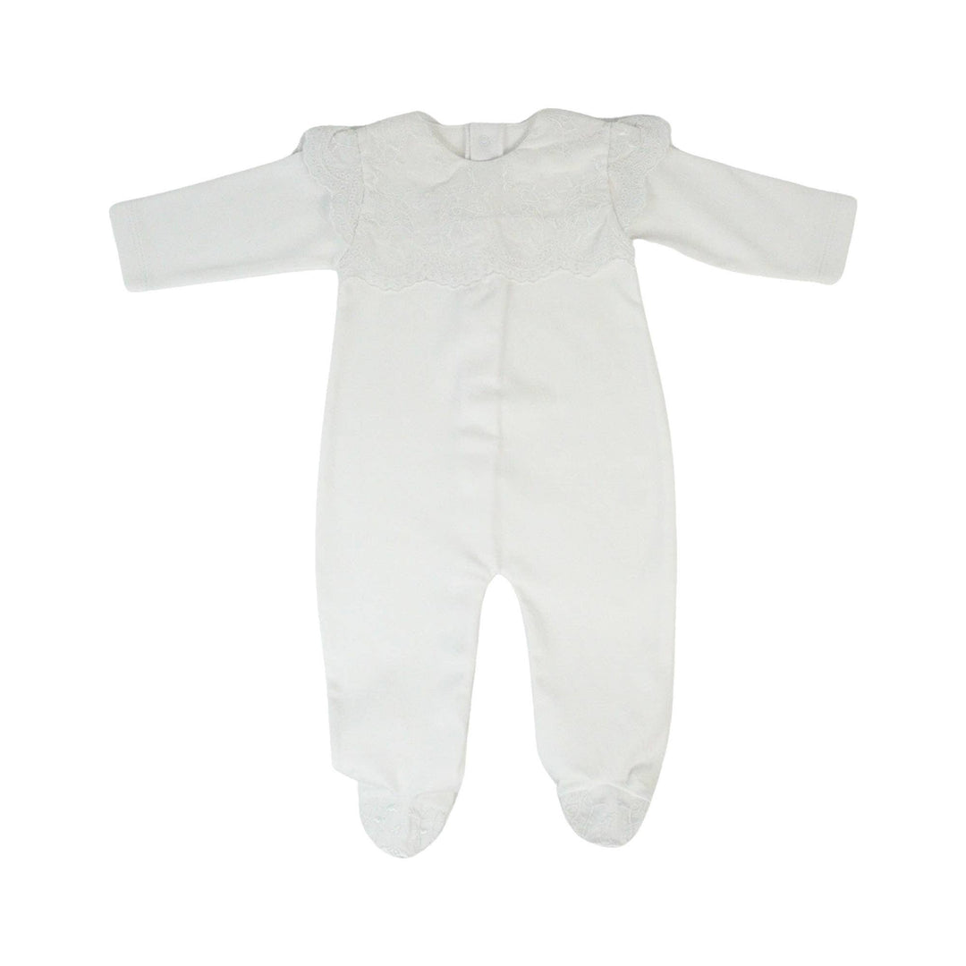 MARCELA - Swiss Batiste Baby Footie: White / 6-12 Months