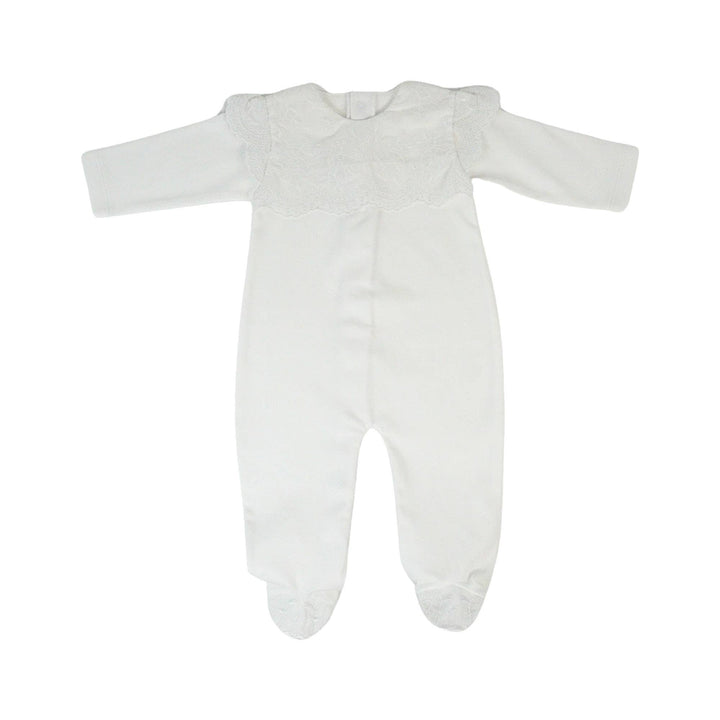 MARCELA - Swiss Batiste Baby Footie: White / 6-12 Months