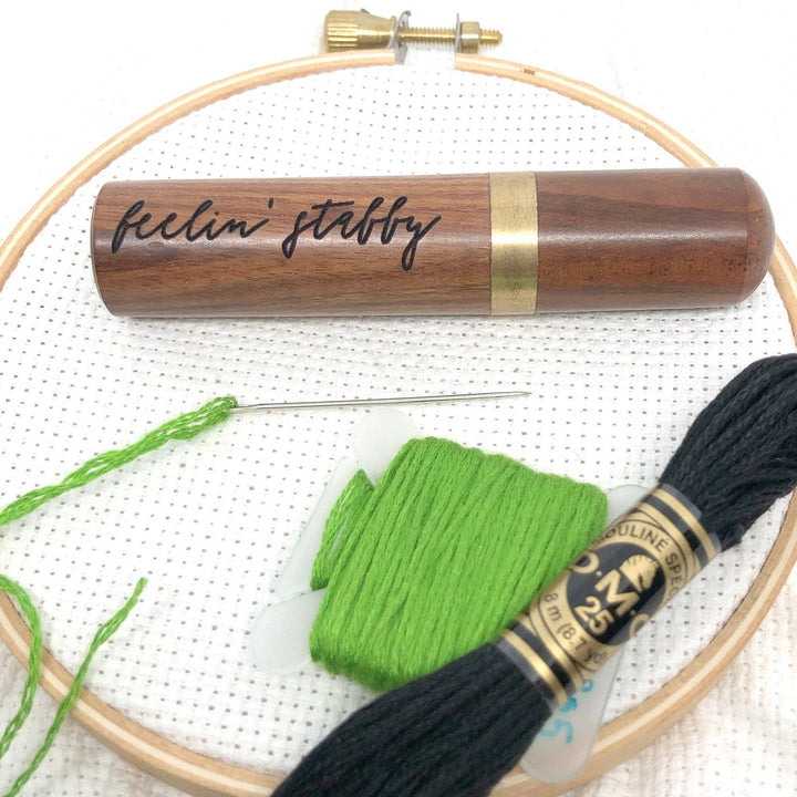 Snarky Crafter Designs - Little Pricks Engraved Needle Case: Snarky Embroidery Cross Stitch Quilting Custom Solid Wood Brass Screw Top Needle Storage Tube Container: On Pins & Needles
