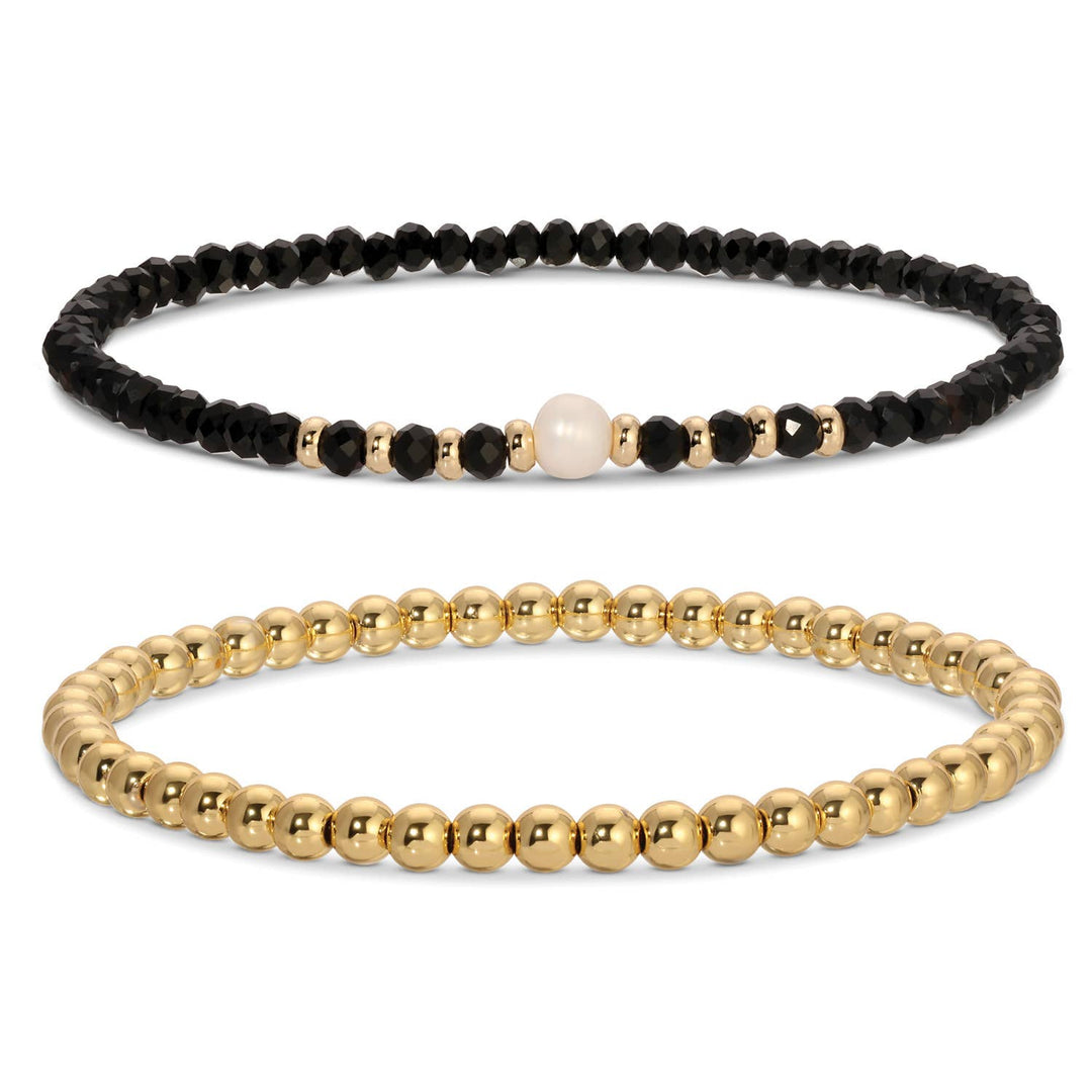 Splendid Iris - Beaded Duo Pearl Bracelet Set: Periwinke