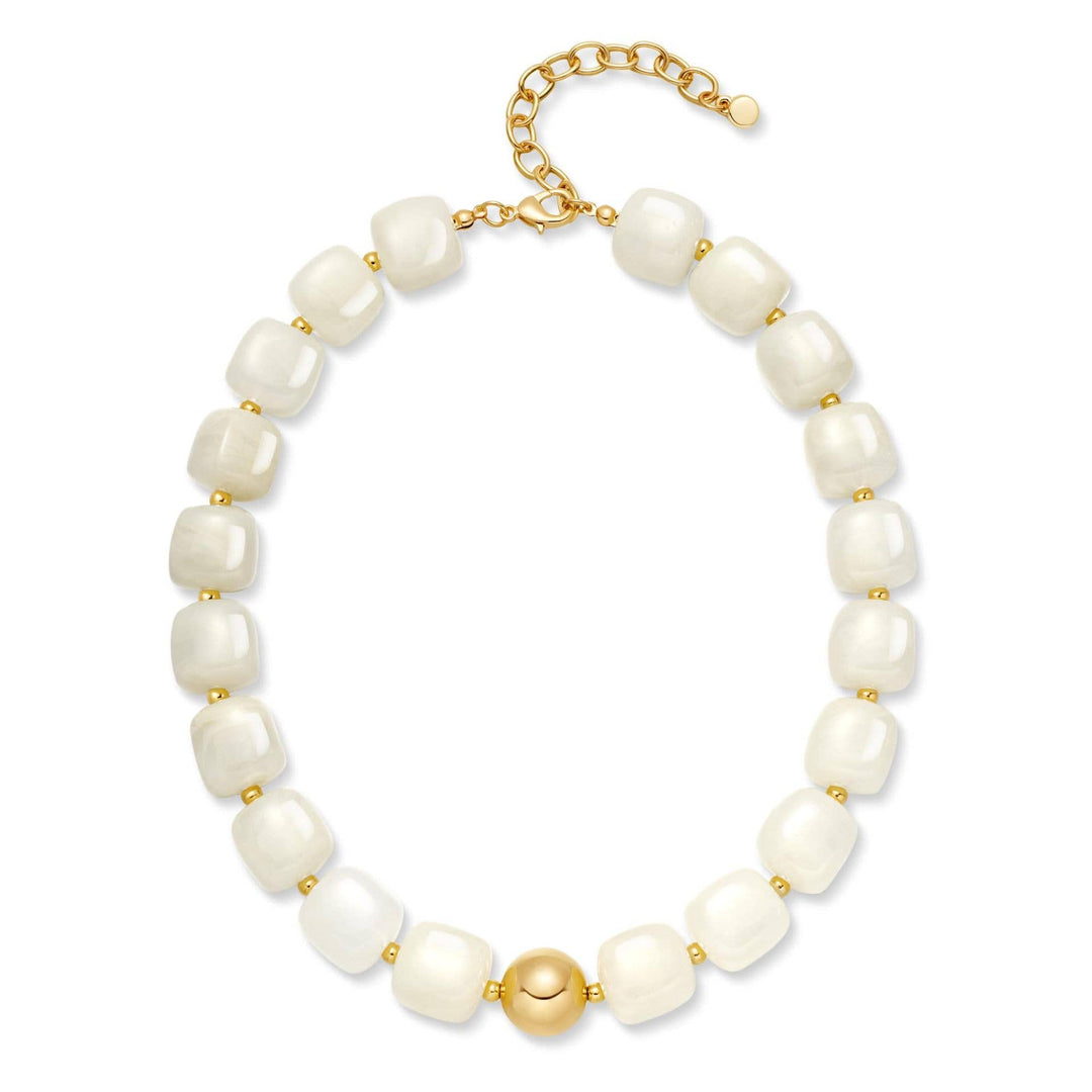 MKS America - Women  Square Resin Bead Necklace With Gold Ball Detail: Amber / M