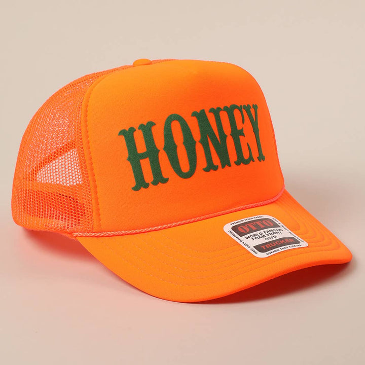 Fashion City - HONEY Text Logo Printed Mesh Back Trucker Hat: Pink / ONE SIZE