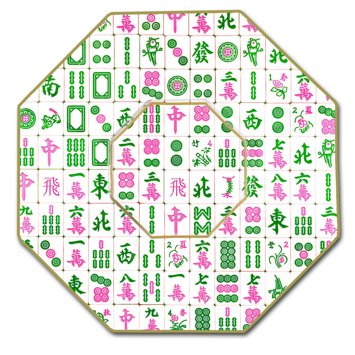 Marye-Kelley - P6660-Pink and Green Mahjong Glass Plate: 5" Octagonal