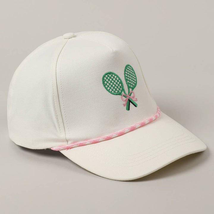 Fashion City - Tennis Racquets Ribbon Embroidery Trucker Hat: LT BLUE / ONE SIZE