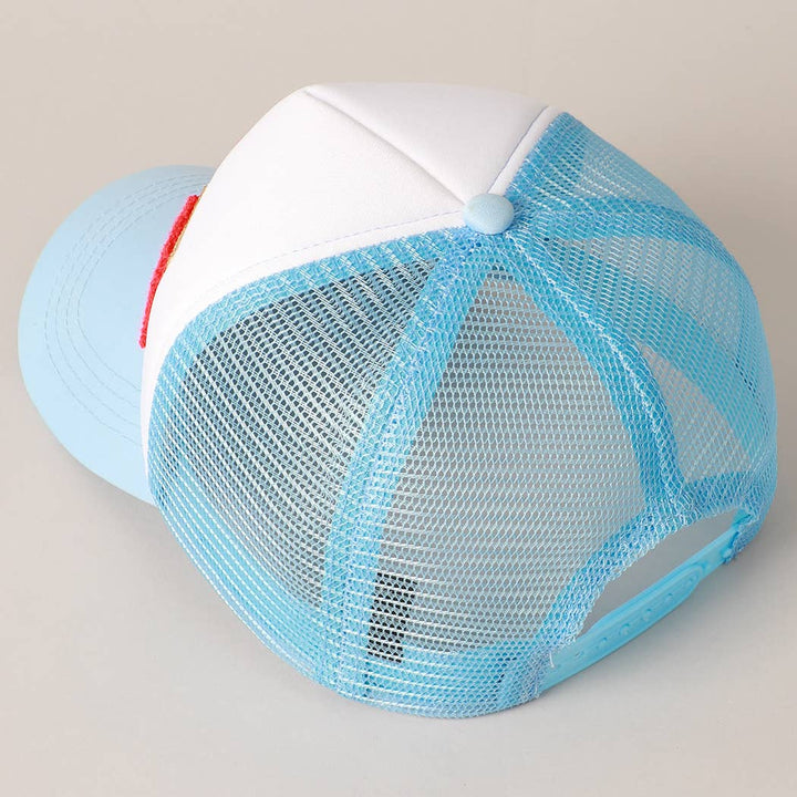 Fashion City - USA Chenille Patched Trucker Hat: LIGHT BLUE / ONE SIZE