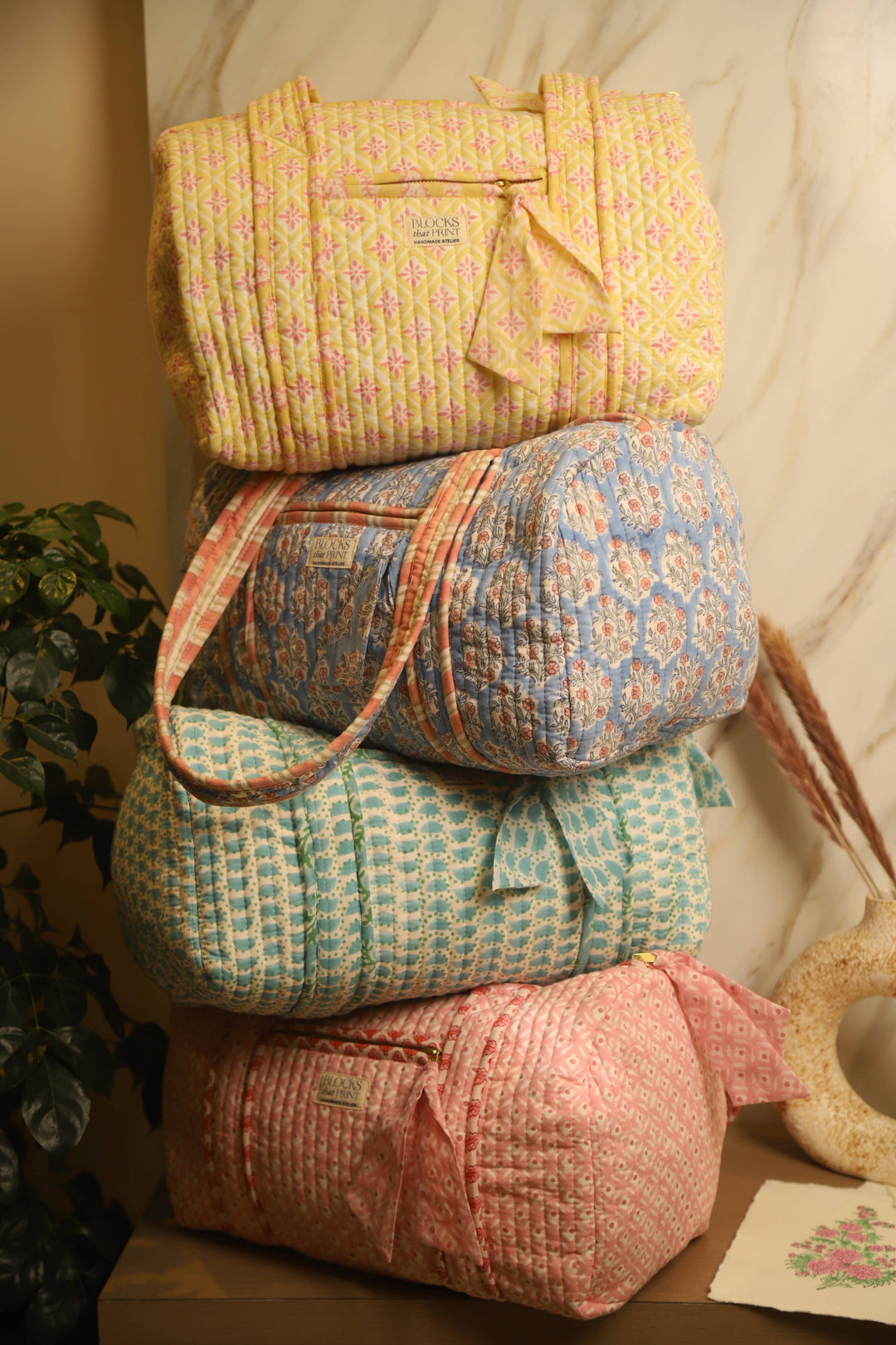 Blocks that Print - Pink Quilted Duffle Bag
