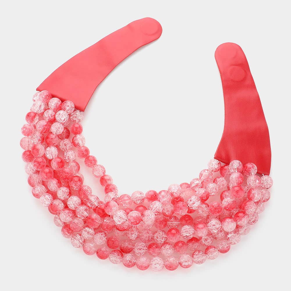 Sensibling Corp. - Chunky Acrylic Bead Layered Faux Leather Magnetic Necklace: Orange