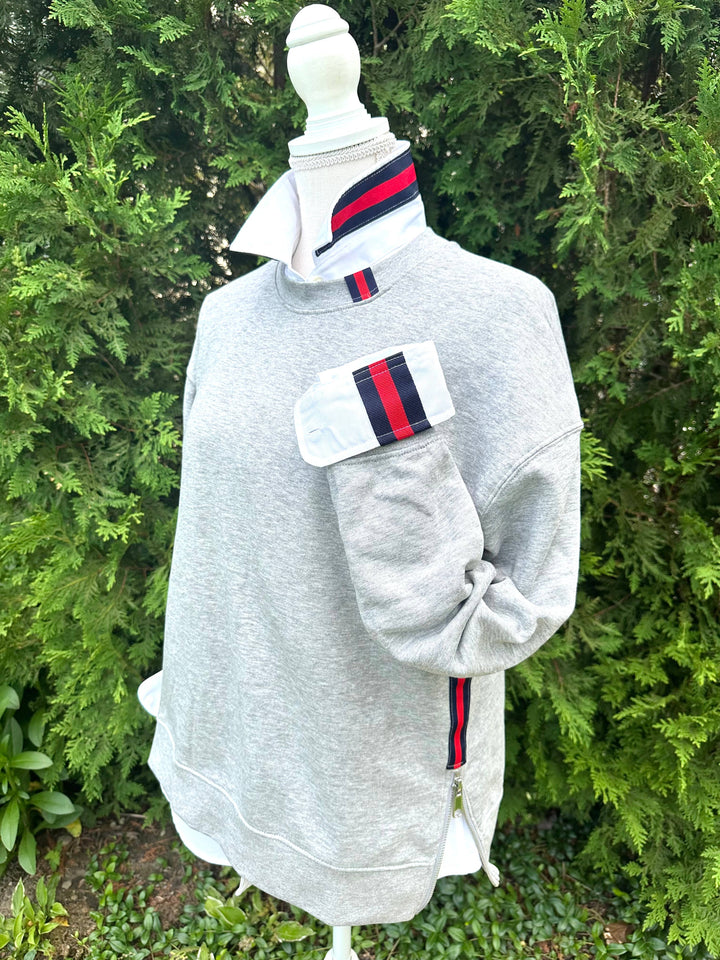 Pearly Vine - Casie 2 - White Oxford w/Navy & Red Stripe Ribbon : White w Navy & Red Stripe Ribbon / L