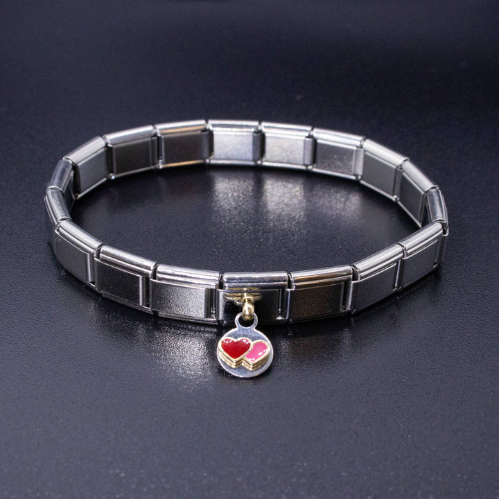 Natalia - Italian Bracelet Dangle Charm - Red & Pink Hearts 9mm Links