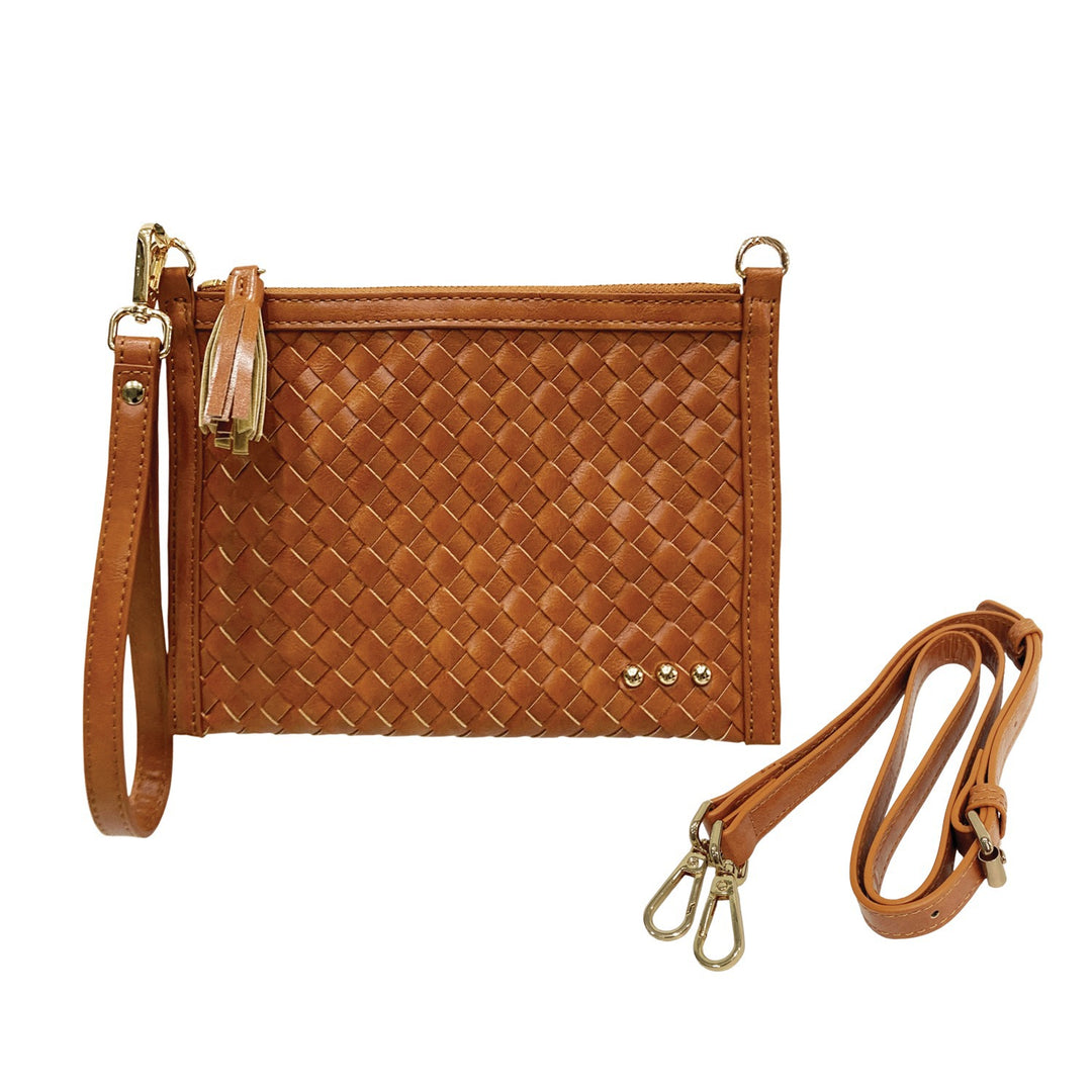 Woven Brown Veda Woven Crossbody and Clutch Bag