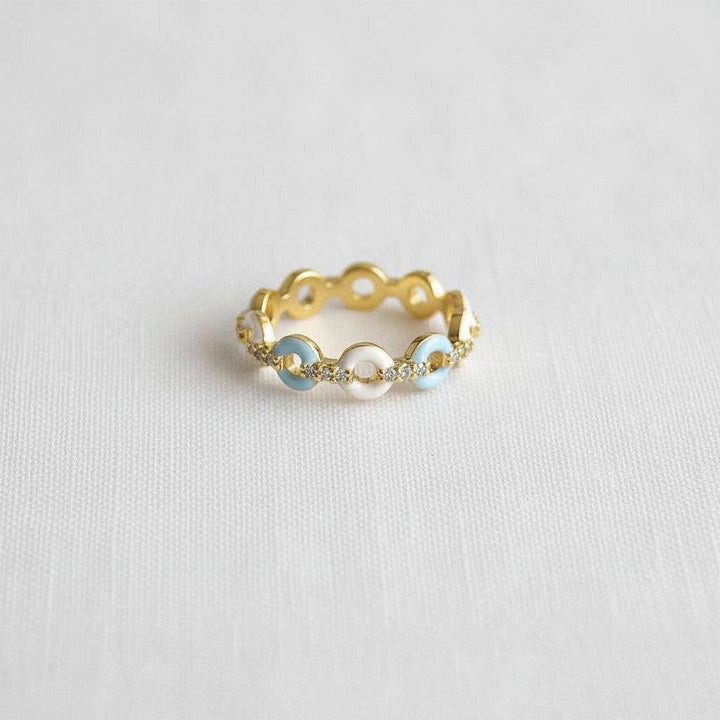 Ellemadera - Elegant Open Ring with Blue and White Accent
