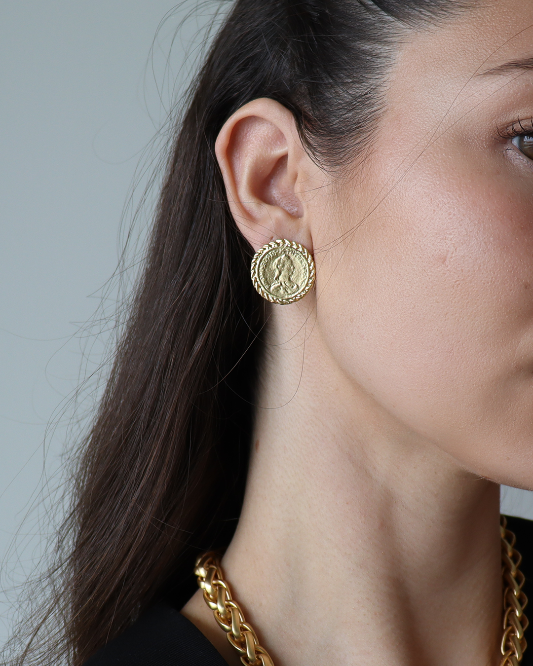 KARINE SULTAN - Old World Coin Stud Earrings - 24K Gold Plated