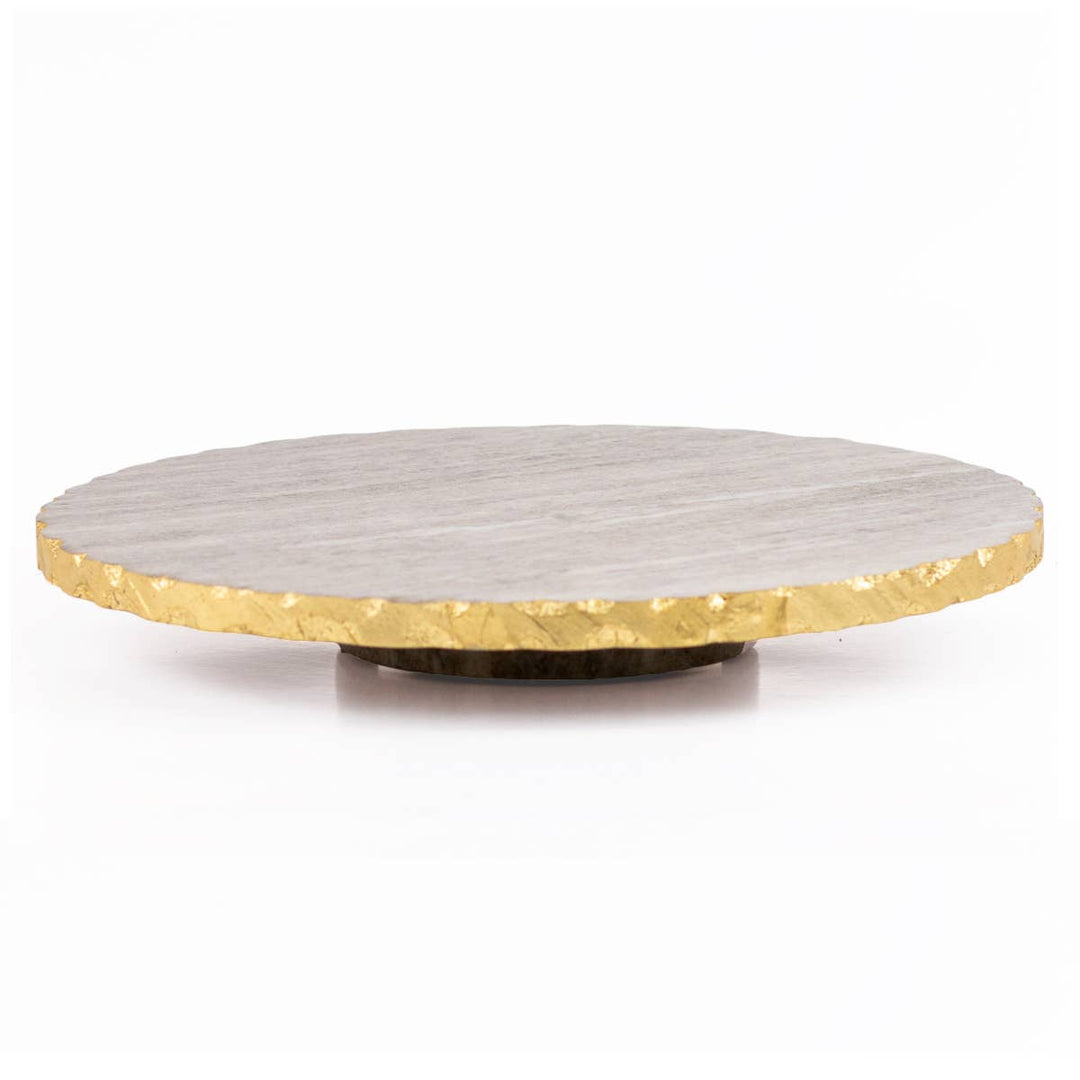 The Royal Standard - Strasbourg Marble Lazy Susan   Taupe/Gold   12x1.5x12