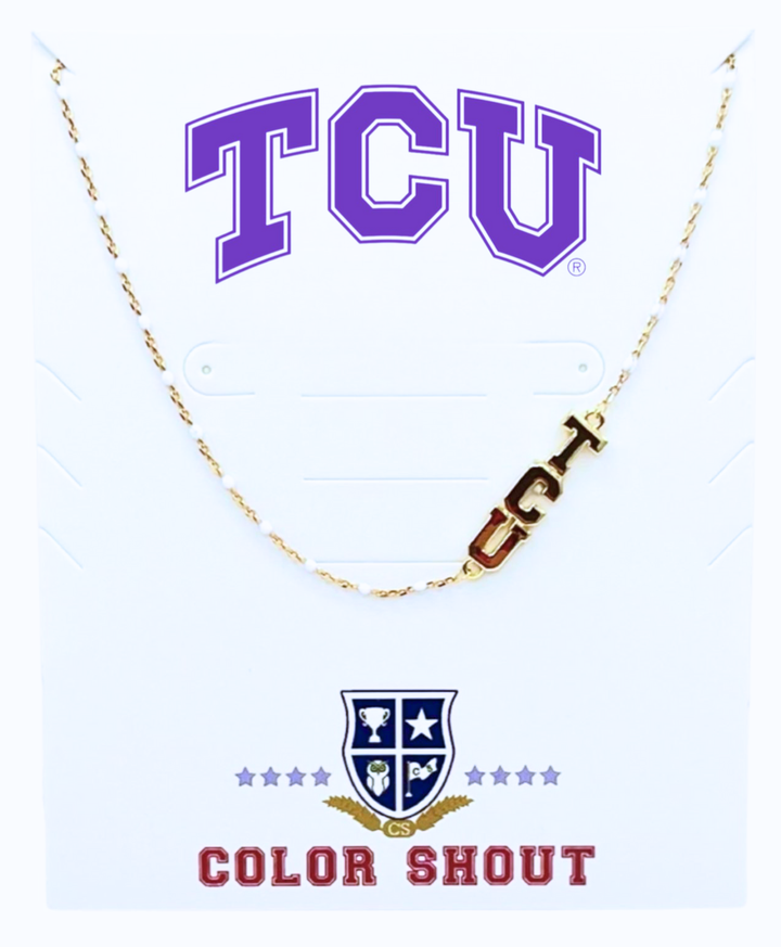 Color Shout - The College Logo Necklace: Side Set Logo on Enamel Bead Necklace: Georgia
