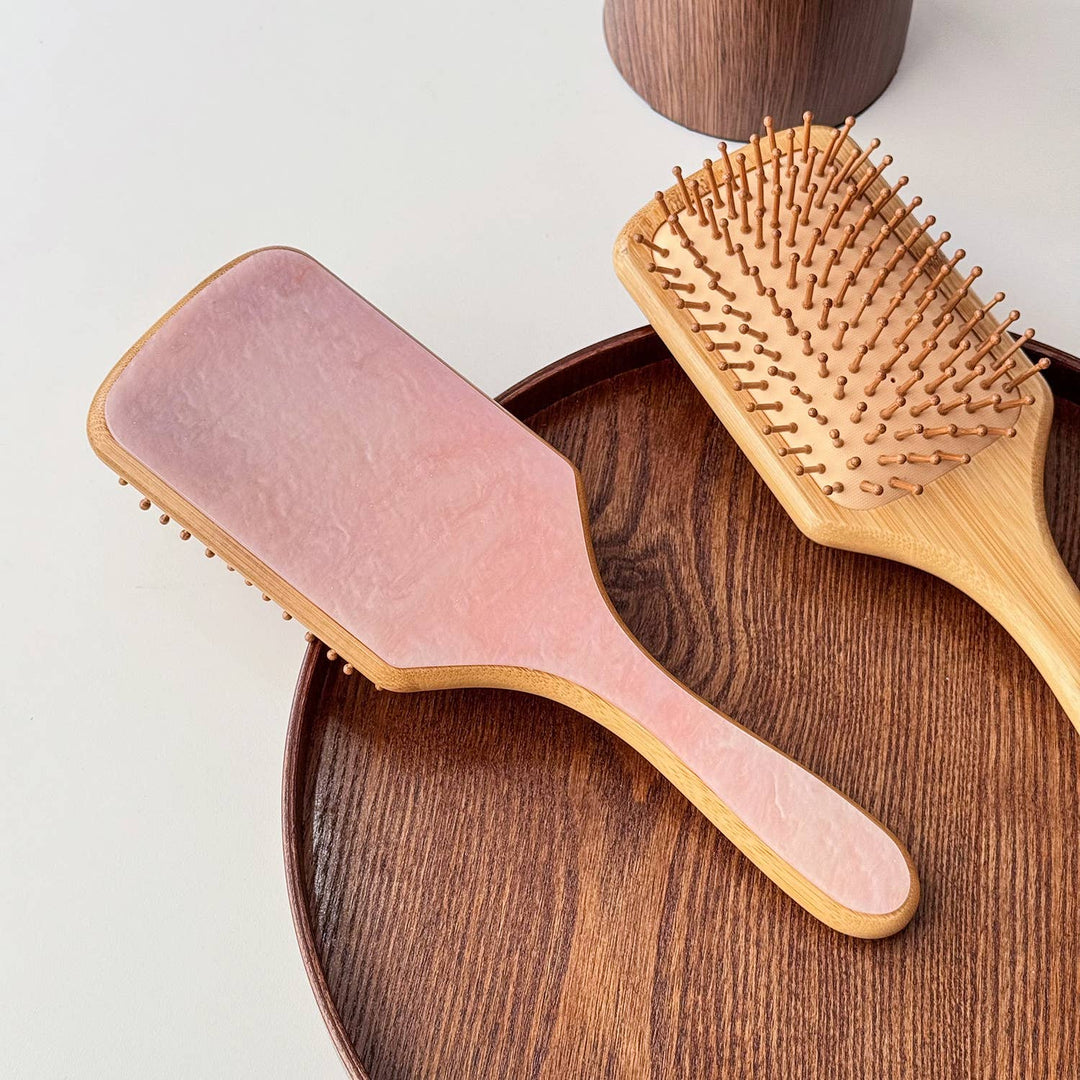 MKS America - Acetate Patterned Paddle Hair Brush with Wooden Edge: C1 / M