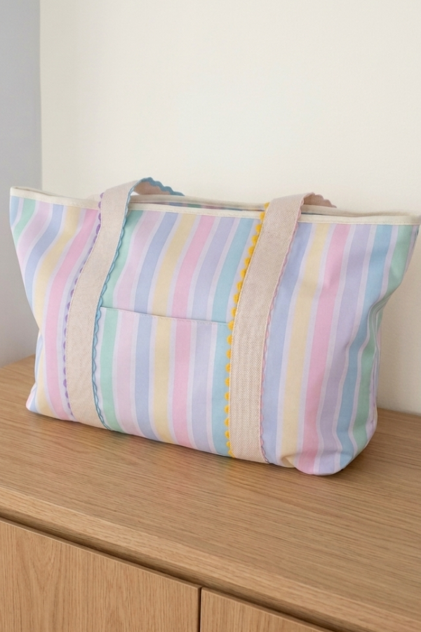 Nash Grey - Aurora Pastel Striped Canvas Tote Bag