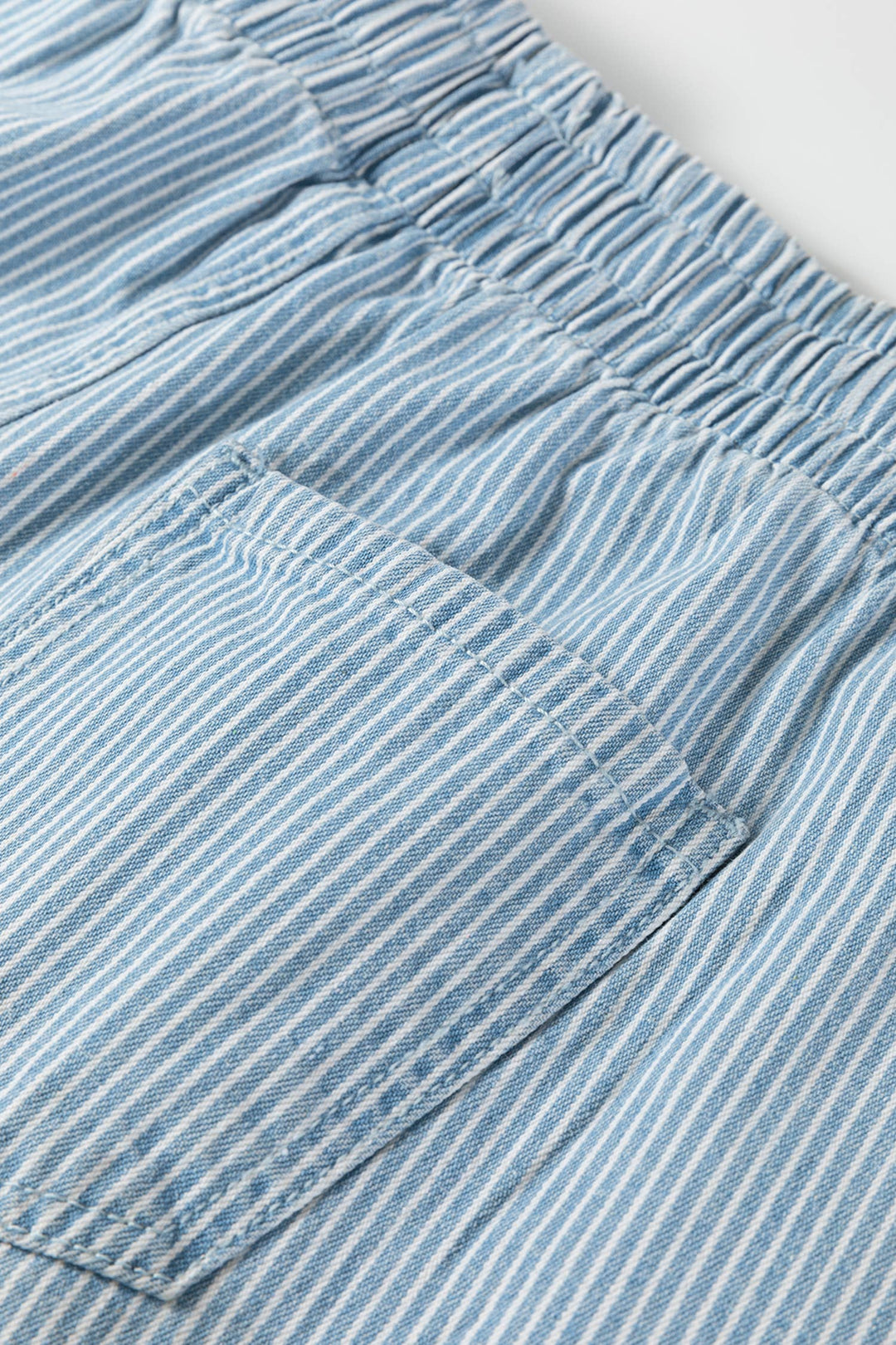 Stripe Drawstring Elastic Waist Casual Denim Shorts|S-4X: Sky Blue Stripe / S