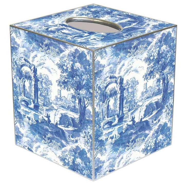 Marye-Kelley - Blue Italian Toile Tissue Box Cover: Paper Mache