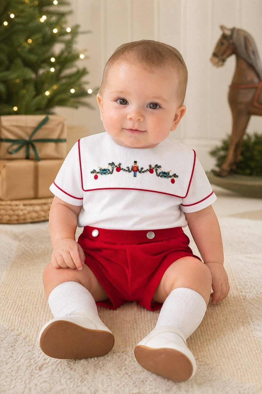 Julius Berger & Carriage Boutique - Red Wooden Soldier Infant & Toddler Boy Bobbie Suit: 18M